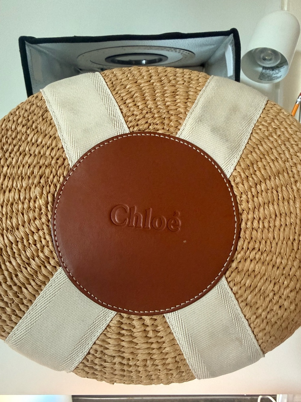 Chloé Natural Straw Tote with Branded Ribbon Handles - Picture 3 of 5